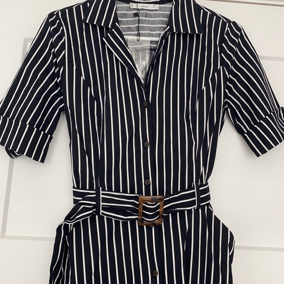 Mango Outlet Navy And White Midi Shirt Dress. - Picture 3 of 8